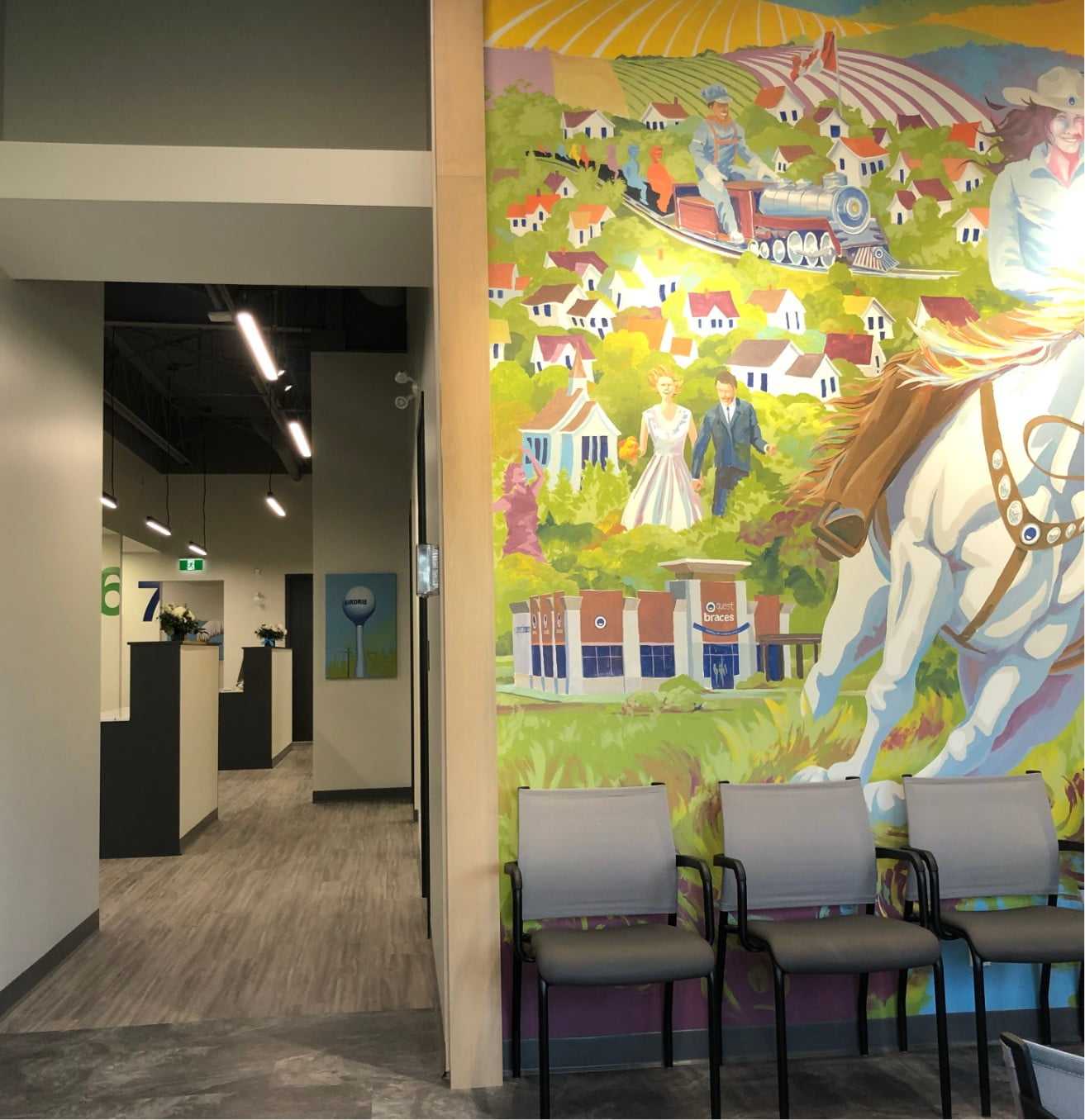 A picture of a mural in the Quest Braces office.